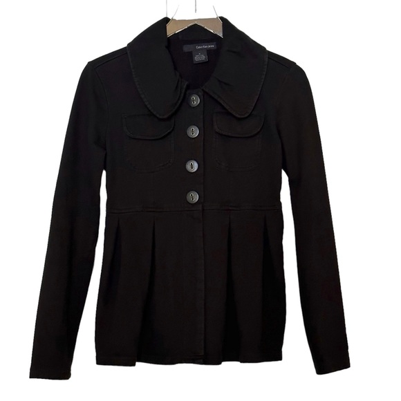 CLAVIN KLEIN JEANS Women's Black Button Front Pleated Jacket Size Medium - Picture 12 of 12
